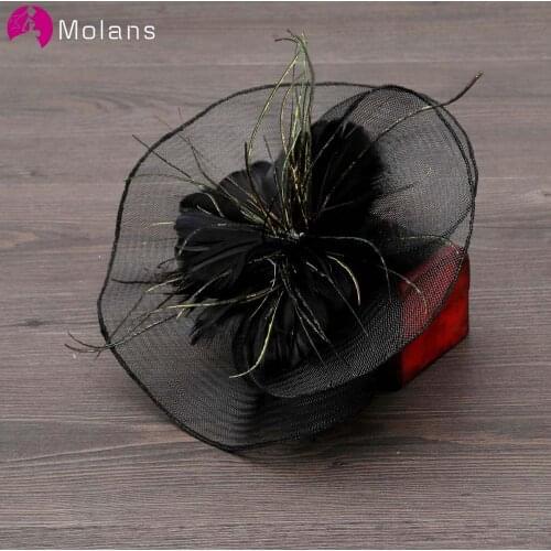 MOLANS Wedding Hair Accessories Feather Mesh Fascinator Women Girls Party Prom Hair Clip Ladys Elegant Hat Hair Barrettes