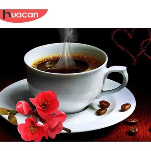 HUACAN 5d Diamond Painting Landscape Mosaic Coffee DIY Diamond Embroidery Flower Wall Art Handmade Gift