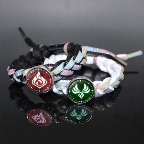 Genshin Impact Luminous Braided Rope Bracelet Eye of God Water Wind Thunder Fire Rock Ice Element Snap Button Bracelets for Men