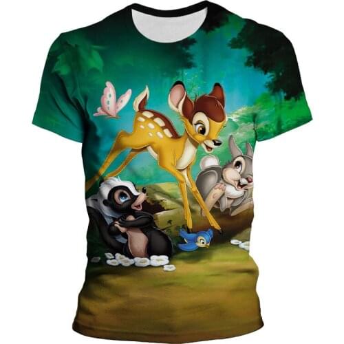 Bambi Boy Girl Kids Short Sleeve T-shirts Summer Disney 3D Print Women Tee Shirt Cartoon Anime Mens Oversized Clothing