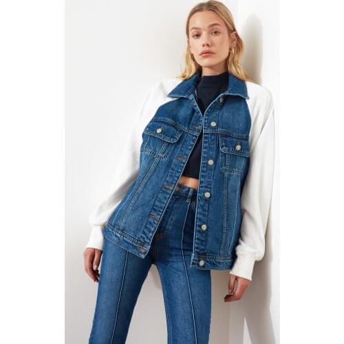 Trendyol Knitted Sleeves Denim Jacket TWOAW20CE0219