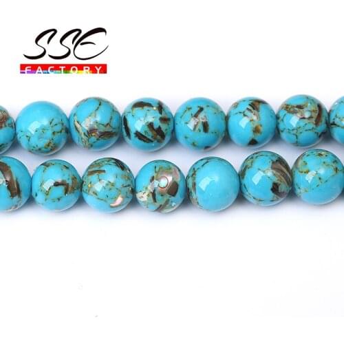 Natural Blue Howlite Stone Round Loose Shell Beads for Jewelry Making 15'' Strand DIY Charms Bracelet Accessories 4/6/8/10/12mm