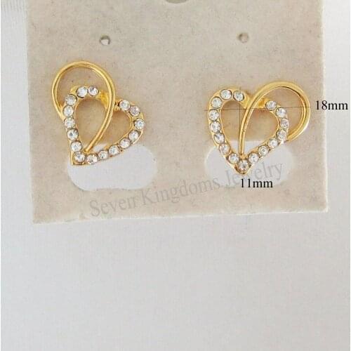 Foromance/ SHINNING CZ STONE DOUBLE HEART SHAPED - YELLOW GOLD - SOLID GP 18*11mm STUD EARRING