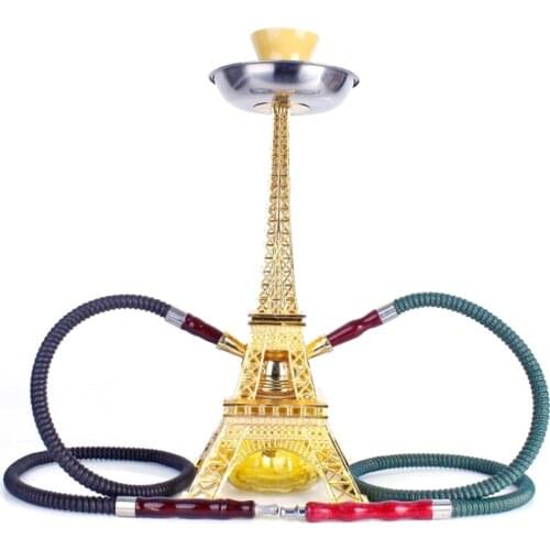 1Pcs Tower Shape Hookah Ceramic Bowl Double Hose Hookah Model Metal Shisha Set Narghile Smoking Accessories For Bars And Clubs