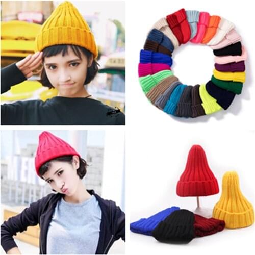 Classic Daily Womens Hat Solid Warm Soft Hip Hop Knitted Hats Canady Colors Streetwear Beanies Cap For Girls Casual Winter Hat