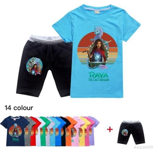 Disney Raya and The Last Dargon Boys And Girls Costume Set Summer Kids T Shirt + Pants Sportswear Kids Costume Set