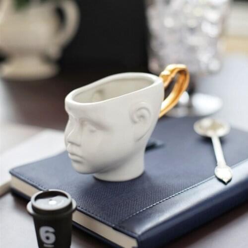Cute Coffee Mugs and Cups Ceramic Cup Creative Black White Face Shape 200ml Milk Tea Coffee Mug for Friend Gift Office Drinkware