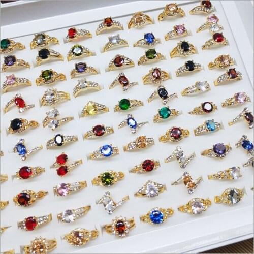 Fashion new ladies color ring refers to the simple mixed color zircon crystal ring female ring jewelry accessories