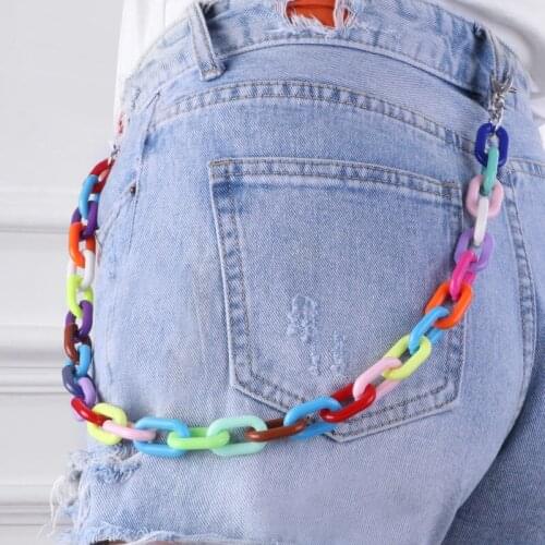 Trendy Women Punk Pants Keychain Candy Color Resin Chain Wallet Keychain Key Chains On Jeans Hipster Girls Jewelry Accessories