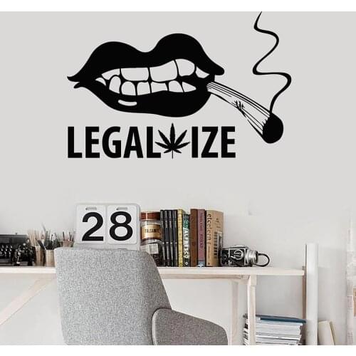 Sexy Lips Wall Decal Joint Maple Leaf Legalize Smoking Weed Vinyl Window Stickers Smoking Room Man Cave Interior Art Decor M251