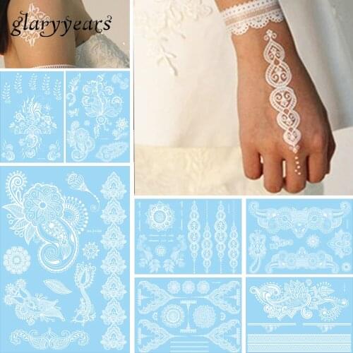 7 Sheets Temporary White Flower Lace Chain Design Tattoo Sticker DIY Makeup Tool Jewelry Tattoo Waterproof Sticker Bride Wedding