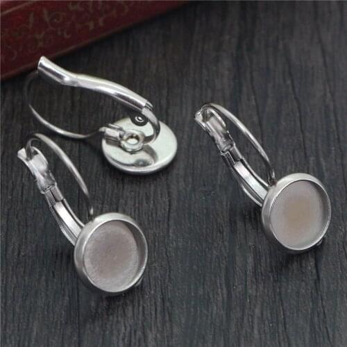 No Fade ) 8mm 10pcs Stainless Steel French Lever Back Earrings Blank/Base,Fit 8mm Glass Cabochons,Buttons;(M4-02)