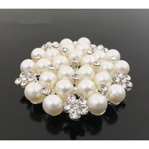 New Arrival Bling Crystal Rhinestone Pearls Paved Alloy Floral Button Patch Sticker Charm Craft Fit Girls Headband Hair Clips