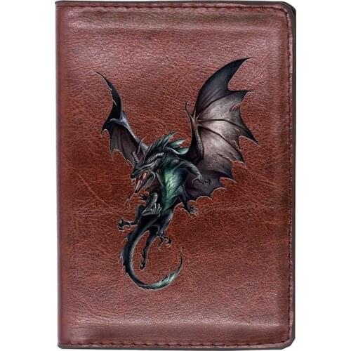 Personality Evil Dragon Brown Travel Passport Cover ID Credit Card Holder Case