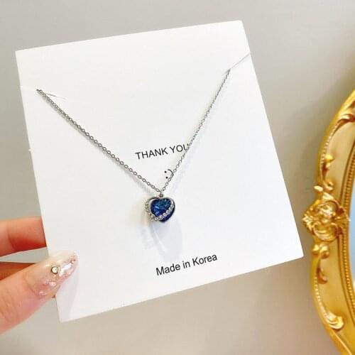 Simple Elegant Cute Blue Crystal Pendant Necklaces For Women Fashion Romantic Heart Gem Necklace Good Gift
