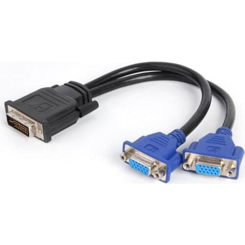 DVI 24+5 Pin Male to Two VGA Female Converter Excellent Durability PVC and Metal 25cm Connecter Adapter Cable for Laptop New