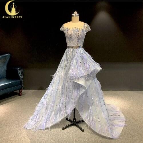 Rhine real Pictures Cap Sleeves Purple blue Beads Front short long back Formal dress prom dresses arabic evening dresses long