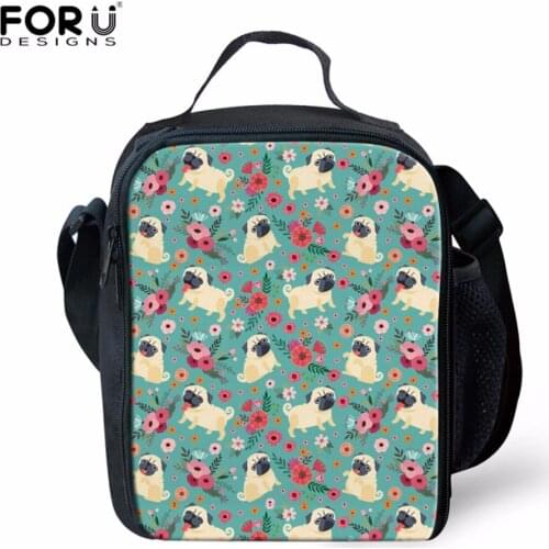 FORUDESIGNS Portable Insulated lunch Bag Thermal Food Picnic Lunch Box for Women kids Girls Pug Dog Cooler Handbag Tote Storage