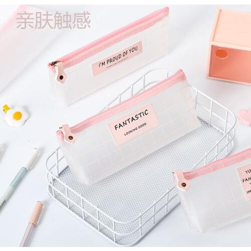 Dimi Transparent Girly Heart Pink Triangle Pencilcase Kawaii Waterproof Soft Storage Bag Pencil Case School Office Stationery