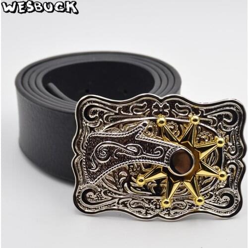 5 PCS MOQ WesBuck Brand Retail Western Cowboy belt buckle Fashion Men Buckles With PU Belt