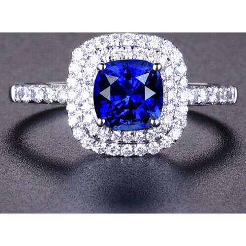 Luxury blue sapphire gemstone rings for women full zircon diamonds white gold color royal jewelry wedding engagement party band