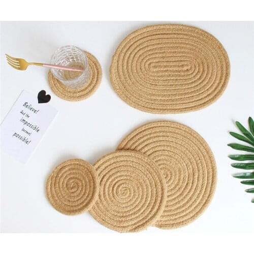 Japanese Style Jute Placemat Hand-woven Cotton Rope Dining Table Mat Insulation Pad Disc Bowl Pads Pot Holder Drink Cup Coaster