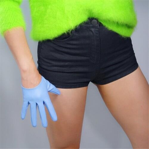 Ultra-Short Leather Gloves 13cm Artificial Leather Imitation Leather Sheepskin Sapphire Blue Light Blue Sky Blue PUQL-13