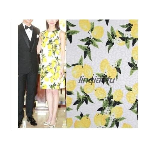 Vintage European and American style handmade DIY fabric Lemon flower print fabric on white