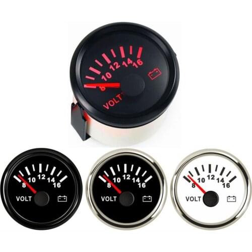 1pc 8-16vdc Voltage Gauges Modification White Voltmeters IP67 Sus316L Bezel 52mm Volt Meters Red Backlight for Car Ship Vessel