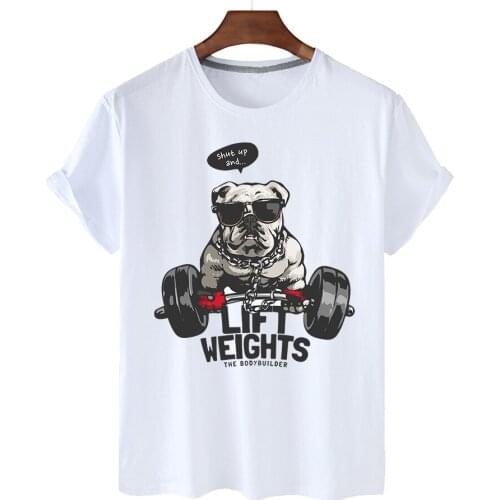 Funny Weightlifting Dog Print Shirt Short Sleeve O-neck Loose 100% Cotton T-shirt Female Plus Size T-shirt Men And Women S-4XL