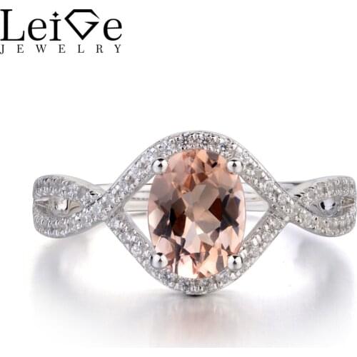 Leige Jewelry Morganite Ring Oval Shaped Engagement Promise Rings for Women 925 Sterling Silver Fine Jewelry Pink Gemstone