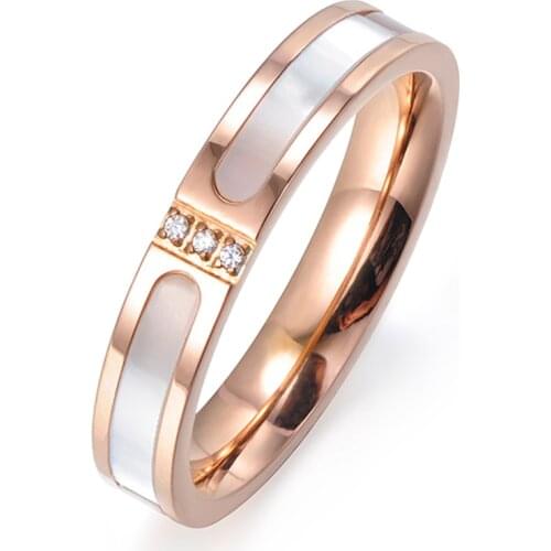Simple Rose Gold Color Cubic Zirconia Titanium Steel Shell Wedding Rings For Women Engagement Gifts Bague Femme R17051