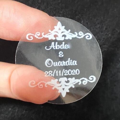 100PCS,White Writing,Customized Invitation Wedding Label,Transparent seals Sticker,Waterproof sunscreen outdoor sticker,UV Print
