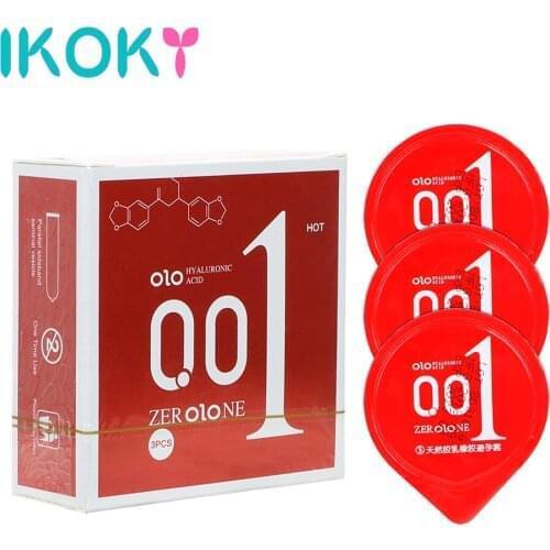 3pcs 0.01 Natural Latex Condoms Hyaluronic Acids Heated Touch Ultra Thin Cock Sleeve Penis Sex Toys for Men Delay Ejaculation