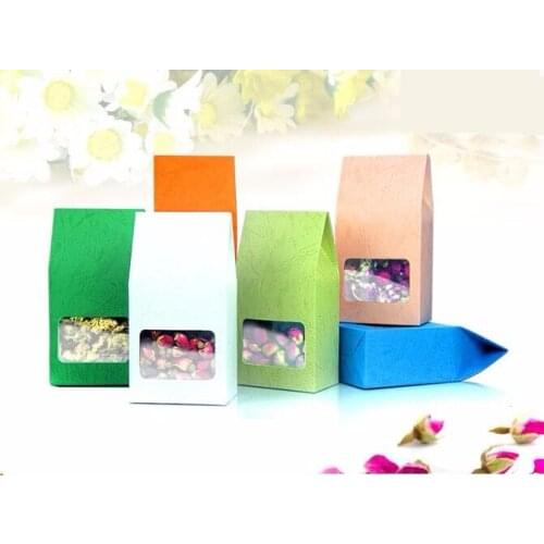 30pcs/lot Tea packaging cardboard kraft paper bag,Clear Window box For Cake Cookie Food Storage Standing Up Paper Packing Bag