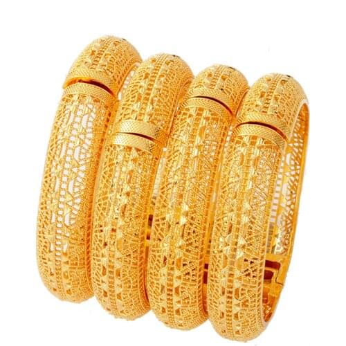 4pcs/lot Dubai Gold Bangles for Women Gold Bride Wedding Ethiopian Bracelet Africa Bangle Arab Jewelry Gift Gold Charm Bracelet