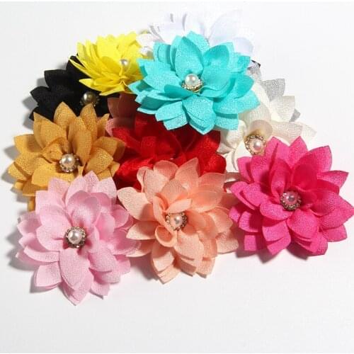60PCS 5.5CM 2.1" Small Layer Artificial Fabric Flower For Wedding Boutique Chiffon Lotus Party Craft Home For Hair Accessories