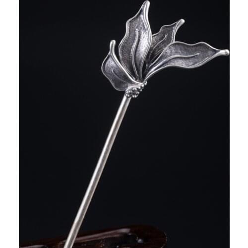 925 Sterling Silver Chinese Hair Stick Leaf Hairpin Hair Accesories For Women Jewelry Luxury Vintage Hmong Silver Hairpin