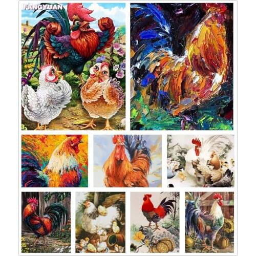 Full Drill Diamond Painting Rooster Hen Chicken Embroidery Cross Stitch Kits Diamond Mosaic Art Picture of Rhinestone Home Decor
