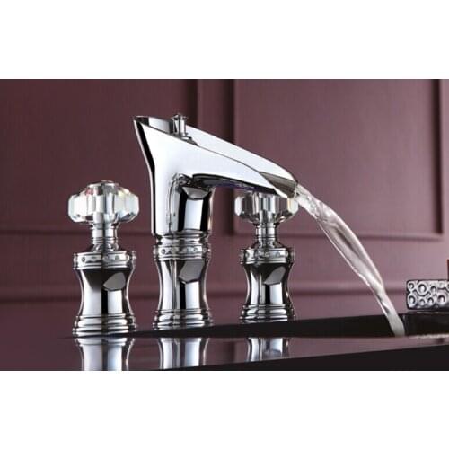 Free shipping Chrome 8" WIDESPREAD LAVATORY BATHROOM SINK FAUCET Crystal handles knobs Mixer faucet Deck mounted