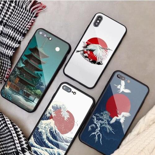 Japanese Style Art Tempered Glass Phone Case For iphone 12 11 Pro Max 5 6 7 8 PLUS X XS XR XSMax Shell