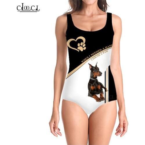 CLOOCL Summer Newest Animal Doberman 3D Printed Sleeveless Sexy Women Swimsuit Fashion Swimsuit Beach One Piece Swimwear