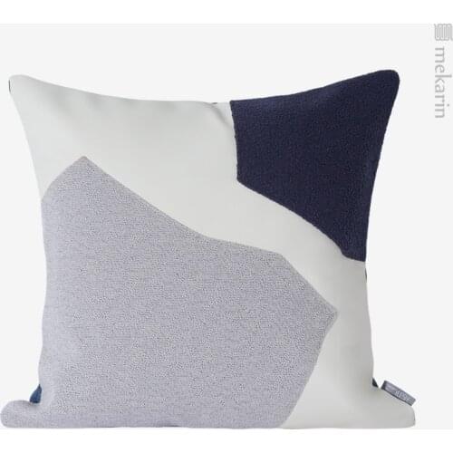 Home decoration luxury pillow cushion modern minimalist pillow blue texture leather irregular stitching sofa square pillow