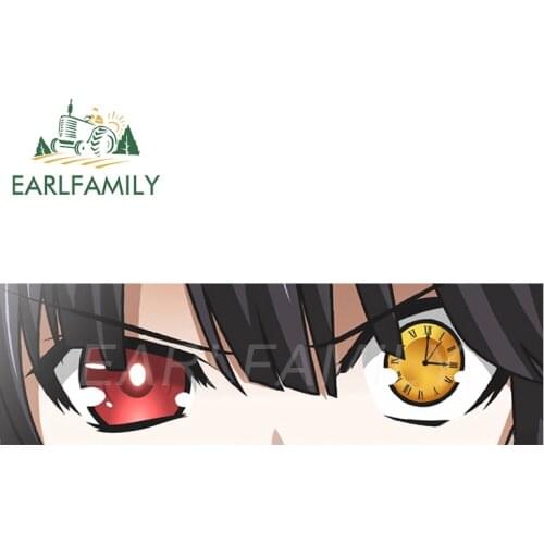 EARLFAMILY 15cm x 4.5cm Anime Kurumi Tokisaki Eye Slap Decal Car Sticker JDM Auto Helmet Motor Stickers Classic Peek Girl Eyes