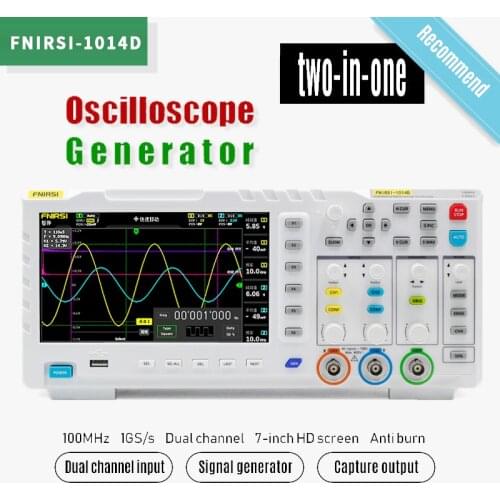FNIRSI-1014D 100MHz Digital Oscilloscope 2 In 1 Dual Channel Input Signal Generator 100MHz* 2 Ana-log 1GSa/s Sampling Rate
