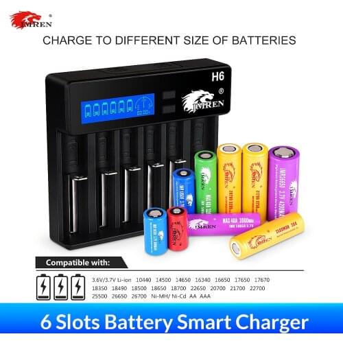 IMREN H6 3.7V 6 Slots 2A Fast Usb Lithium Iion Battery Charger For 18650 21700 26650 20700 10440 14500 14650 16340 16650 17650