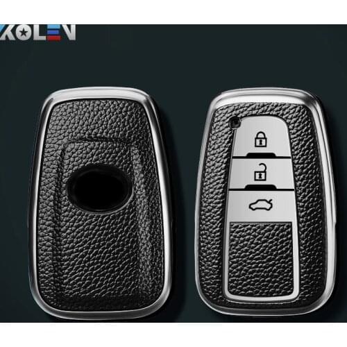 Leather+TPU Car Remote Key Cover Case Shell For Toyota Camry RAV4 Prius CHR C-HR Avalon Corolla Land Cruiser Prado Accessories