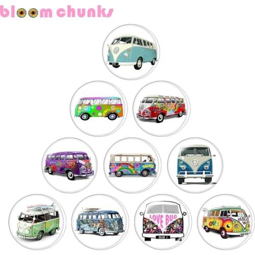 Bus car 12mm/18mm/20mm/25mm Round glass cabochon flat back Making snap button jewelry S2774