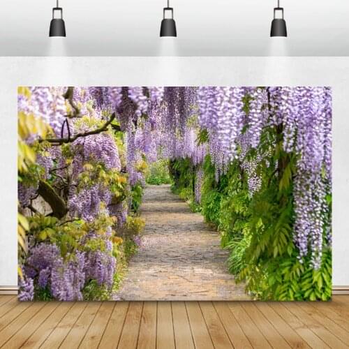 Laeacco Spring Scenic Garden Blossom Tassel Flowers Green Vine Road Photo Backdrop Photography Background Photocall Photo Studio