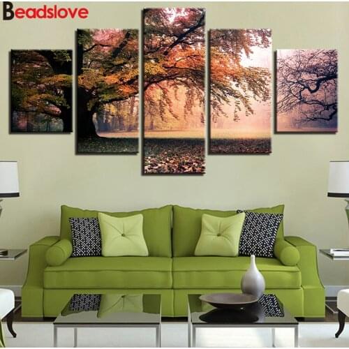 Diy Diamond Painting Autumn forest tree landscape 5D mosaic full square drill diamond embroidery cross stitch 5 pcs home decor